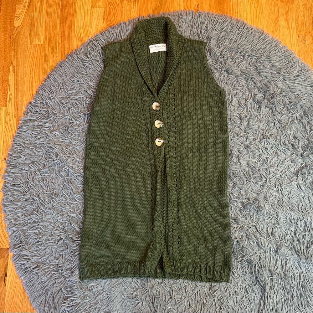 Bernard George Green 100% Alpaca Sleeveless Knit Sweater Vest Size M
